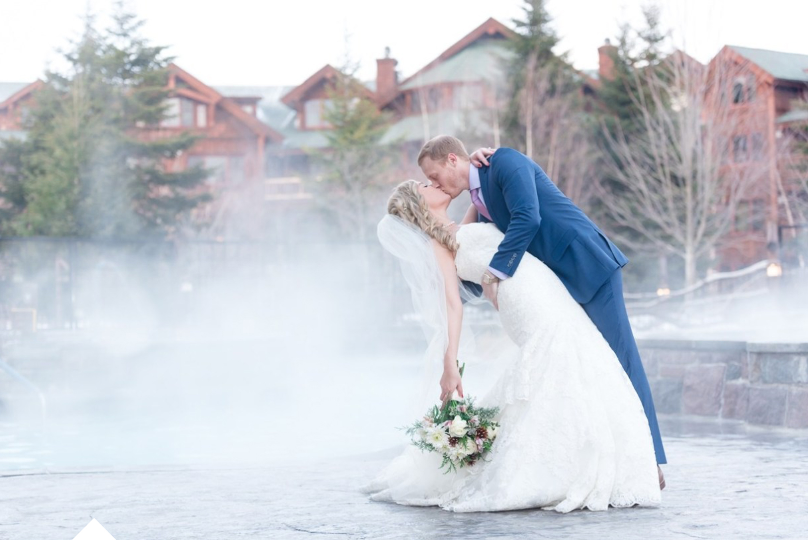 Whiteface Lodge winter wedding bride and groom portrait