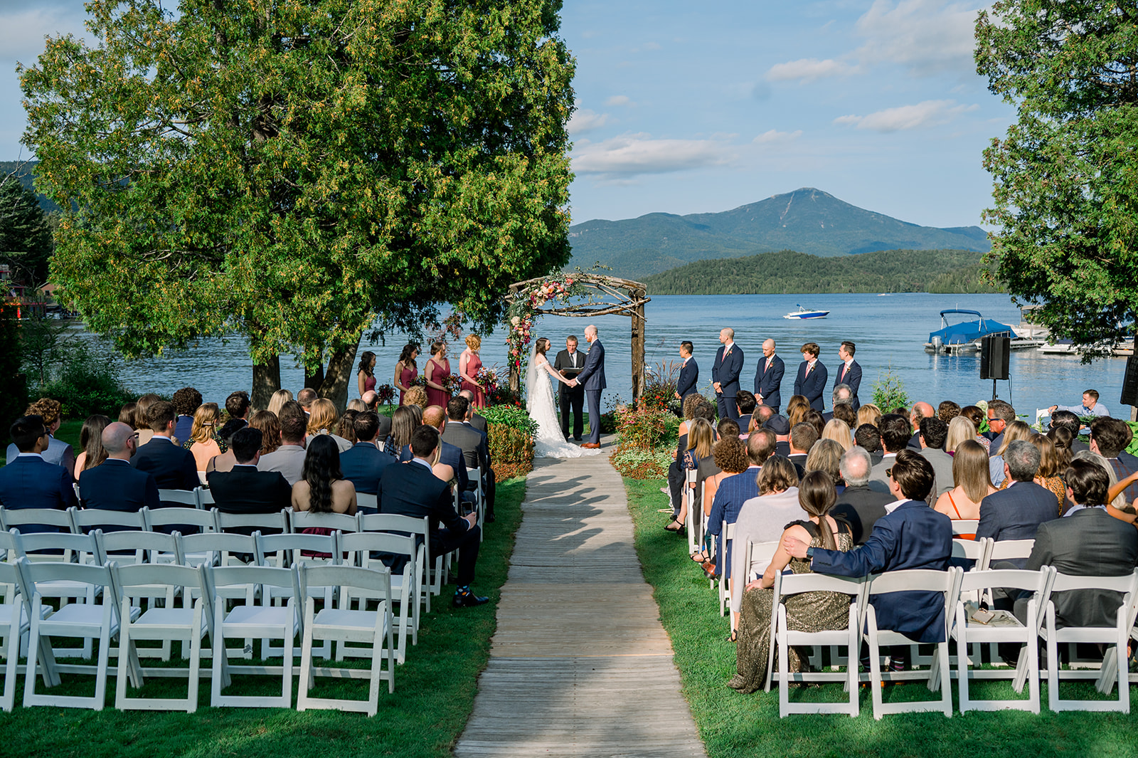 Whiteface Club and resort wedding ceremony on the lake